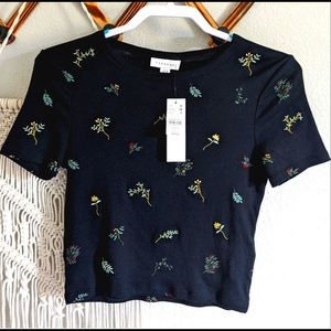 Crop t-shirt with floral embroidery. New with tags, never worn!